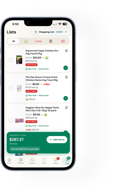 ShopAround list screen on iPhone